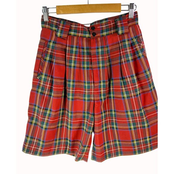 Bean Dog Pants - Vintage Bean Dog Red Tartan Plaid High Waisted Pleated Shorts M Womens School